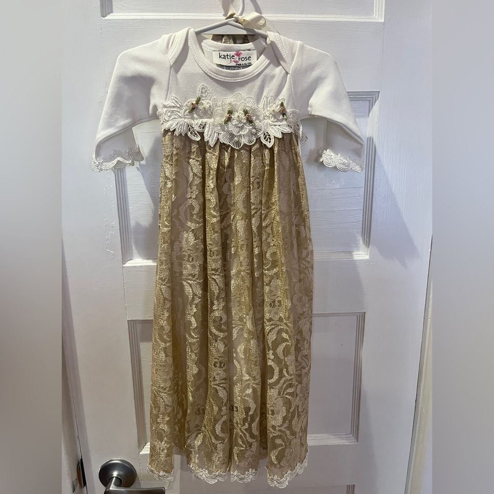 Katie Rose Vintage Gown Lace 3 Months Ivory Cotton Madein USA